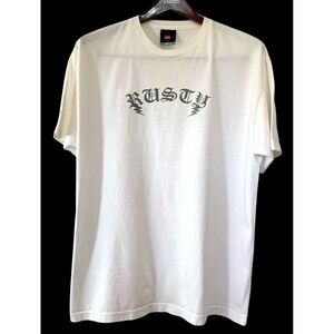 Rusty Surf Logo T-Shirt Mens XL White w/Gray Graphics Surfing Australian 1990s